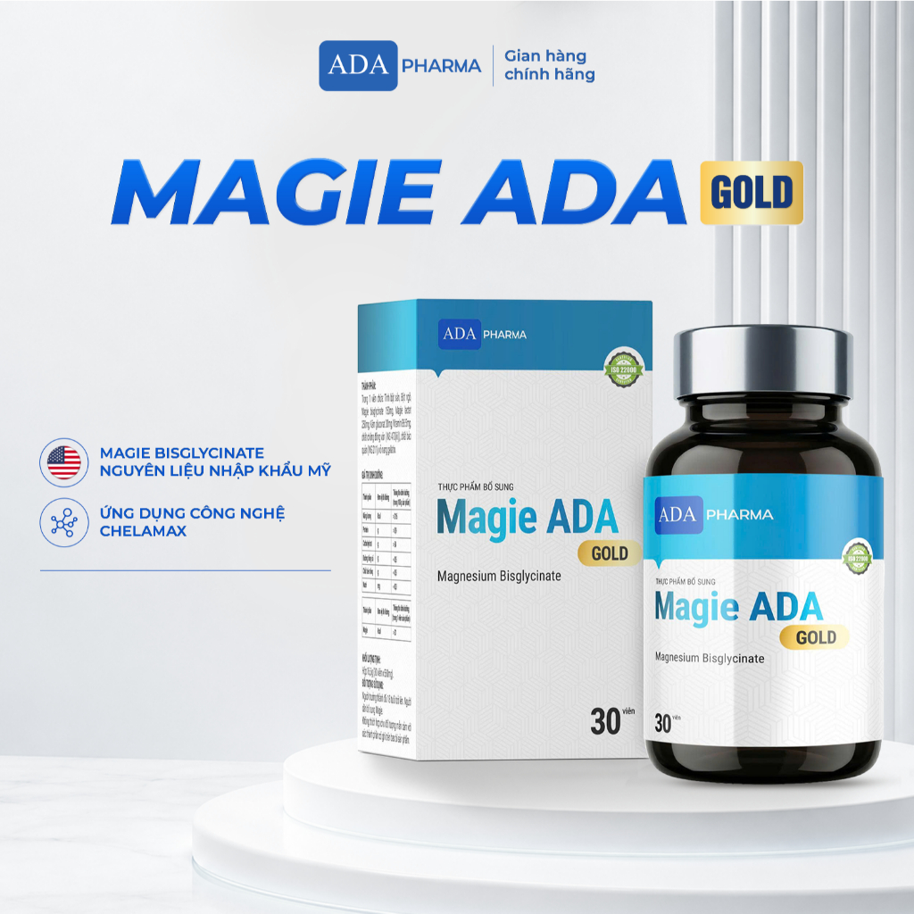 MAGIE ADA GOLD 2IN1 – Magie Bisglycinate, Magie Lactat, Kẽm & Vitamin B6, Hộp 30 viên