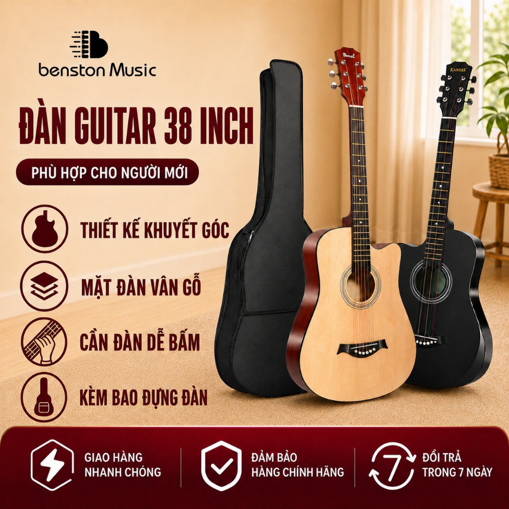 Đàn Guitar Acoustic Benstonmusic T50 38 Inch, Gỗ Cao Cấp, Âm Vang, Phù Hợp…