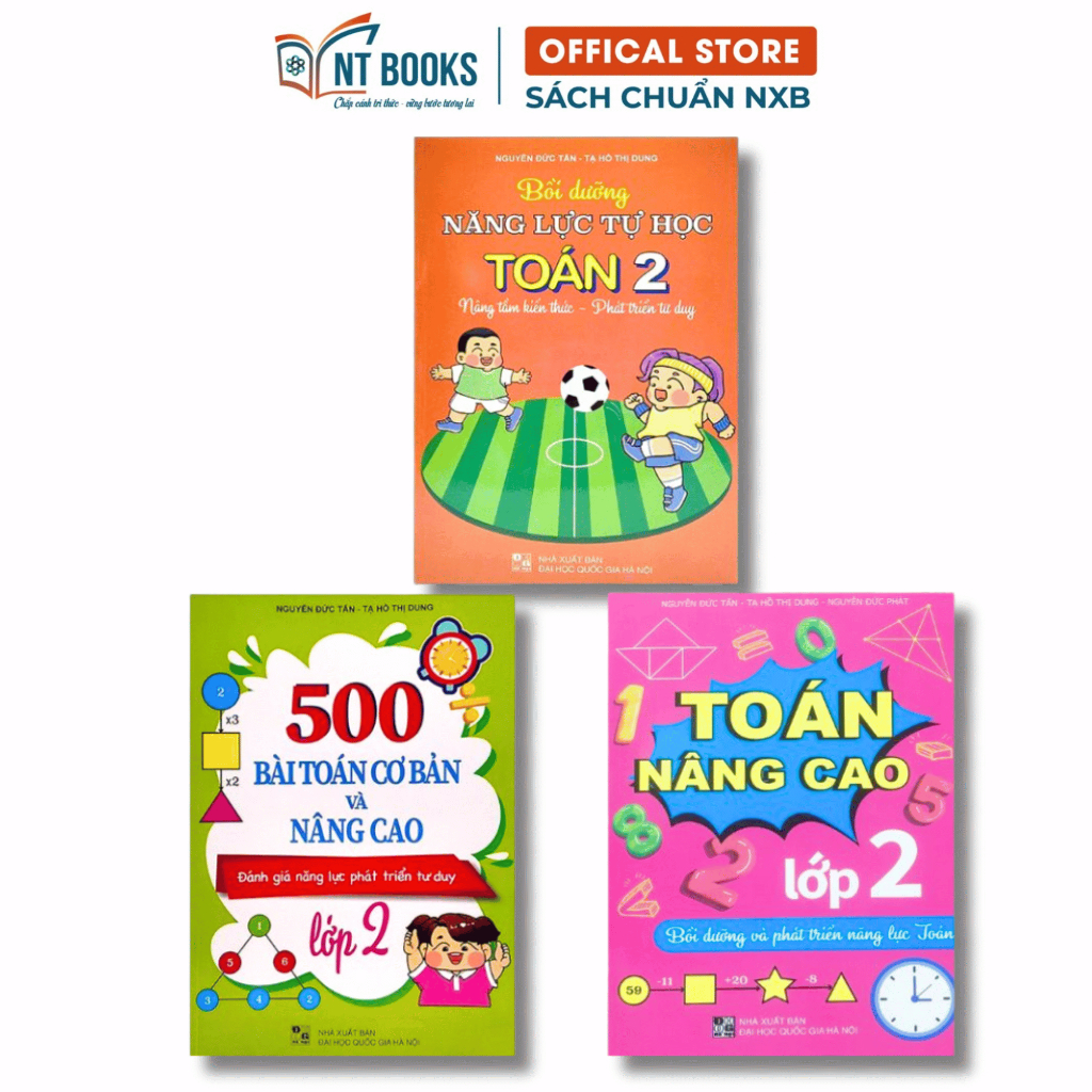 Sách - 500 Bài Toán Cơ Bản Và Nâng Cao Lớp 2 + Toán Nâng Cao Lớp 2 + Bồi dưỡng năng lực tự học Toán 