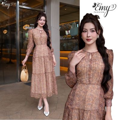 Đầm Thiết Kế EMY Thời Trang Cao Cấp EM9801 Vải Voan Tơ Sang Trọng Thanh Lịch