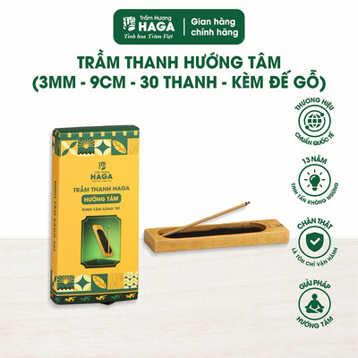 Nhang không tăm trầm hương tự nhiên, trầm thanh hướng tâm HAGA, thư giãn, thiền, yoga,3mm/9cm/25phút