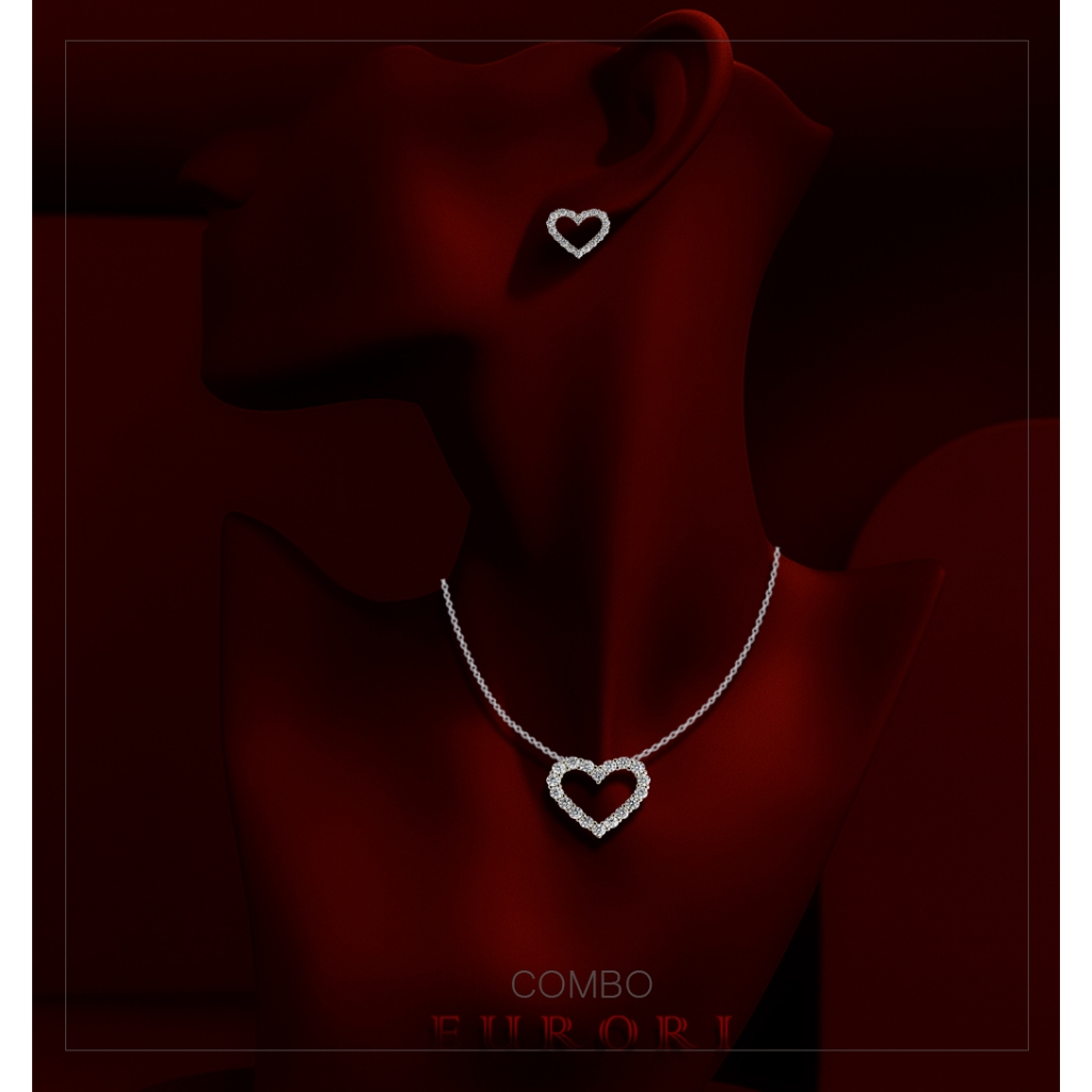 EURORI-"ETERNAL HEART" Set dây chuyền bông tai Eurori Vailentine, Set quà (full Box) dây chuyền Tim 