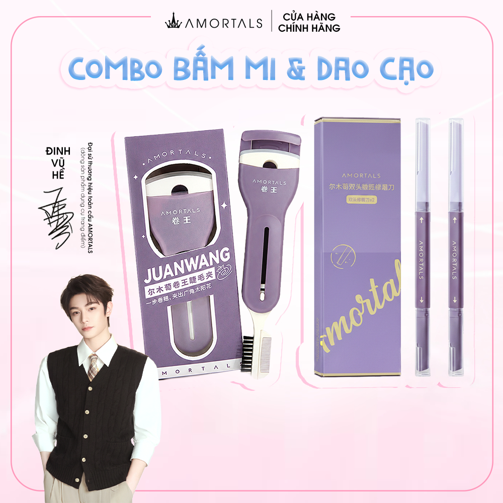 《Amortals Combo》Combo Kẹp Bấm Mi Amortals và Bộ 2 Dao Cạo Lông Mày Amortals Tiện Dụng