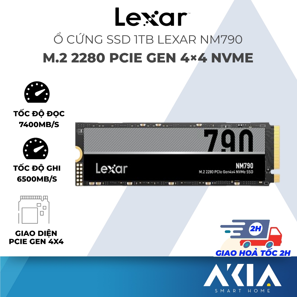 Ổ cứng SSD 512GB/ 1TB Lexar NM790 M.2 2280 PCIe Gen 4x4 NVMe, tốc độ đọc 7200MB/s, ghi 4400MB/s
