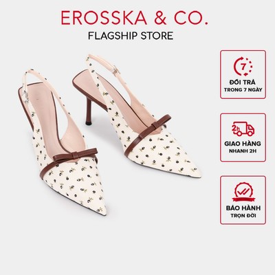 EROSSKA - Giày cao gót slingback nơ mảnh hoa nhí thanh lịch kiểu dáng basic màu kem hoa nhí - EH079