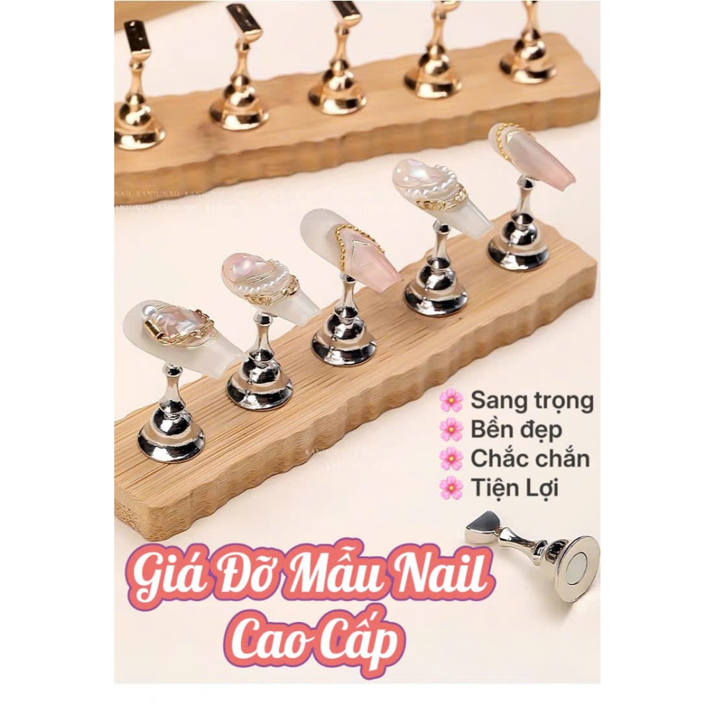 Đế gỗ gắn móng giả tập vẽ nail giá đỡ nail làm nailbox - có nam châm hít chắc chắn gắn móng mẫu