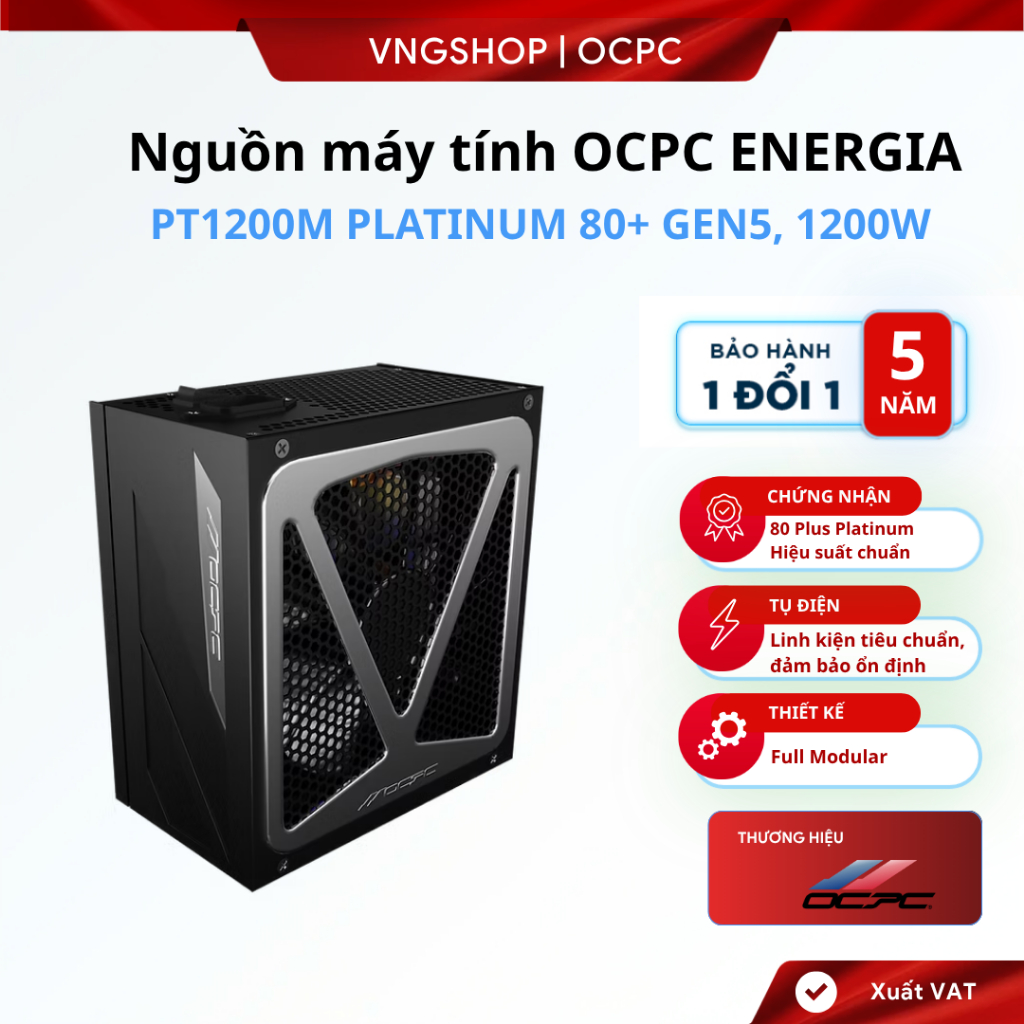 Nguồn máy tính OCPC PT1200M PLATINUM 80+ GEN5, công suất 1200W [BH 60T]