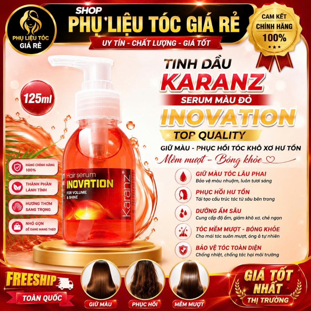 TINH DẦU KARANZ SERUM MÀU ĐỎ top qualyty INOVATION 125ml GIỮ MÀU PHỤC HỒI TÓC KHÔ XƠ HƯ TỔN MỀM MƯỢT