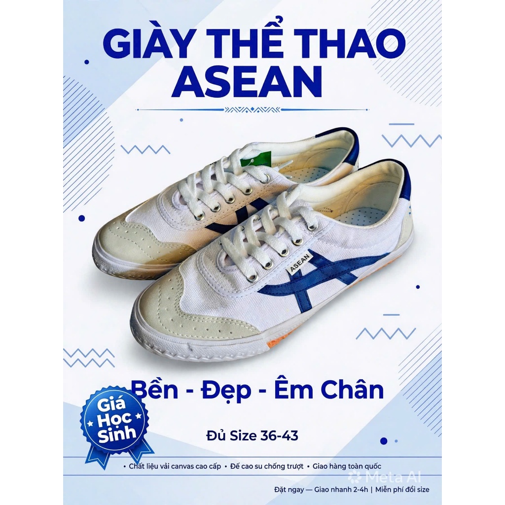 Giày 3 sọc ASEAN, Giày chạy bộ, giày thể thao, cầu lông, bóng bàn, , giày đi học,giầy thời trang