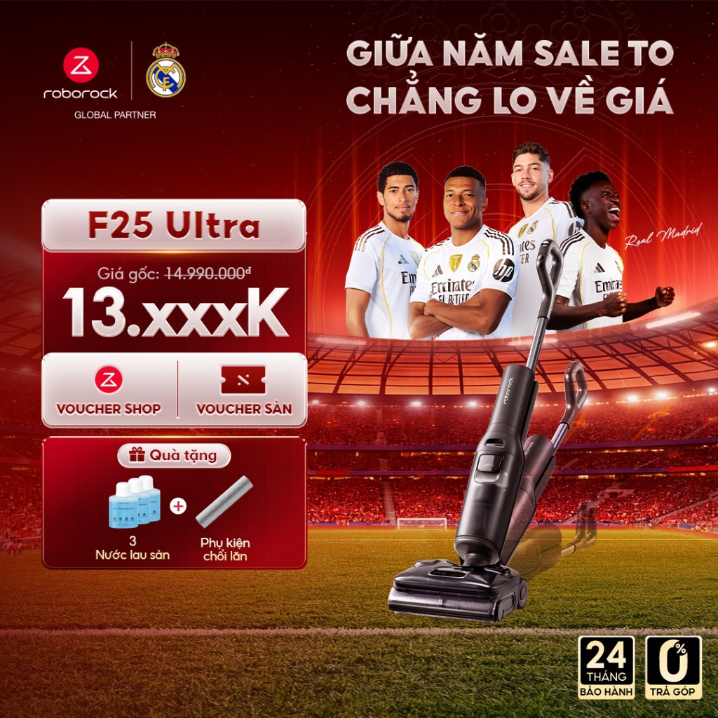 Roborock F25 Ultra máy hút bụi lau nhà hơi nước nóng | Lực hút 22000pa | Bảo hành 24 tháng