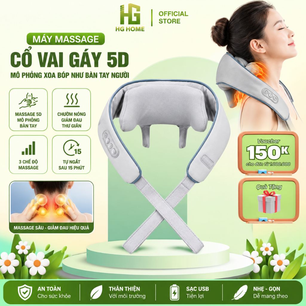 Máy Massage Cổ Vai Gáy HGHOME– 5D mô hình massas Như Bàn Tay Người HGHOME HGHOME
