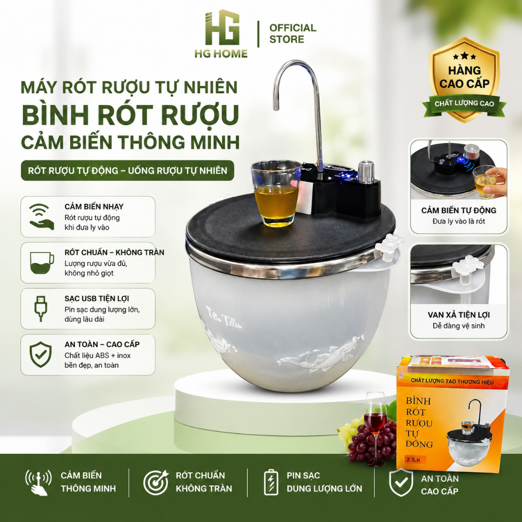 Máy Rót Rượu tự nhiên - Bình Rót Rượu cảm biến tự nhiên thông thái HGHOME HGHOME
