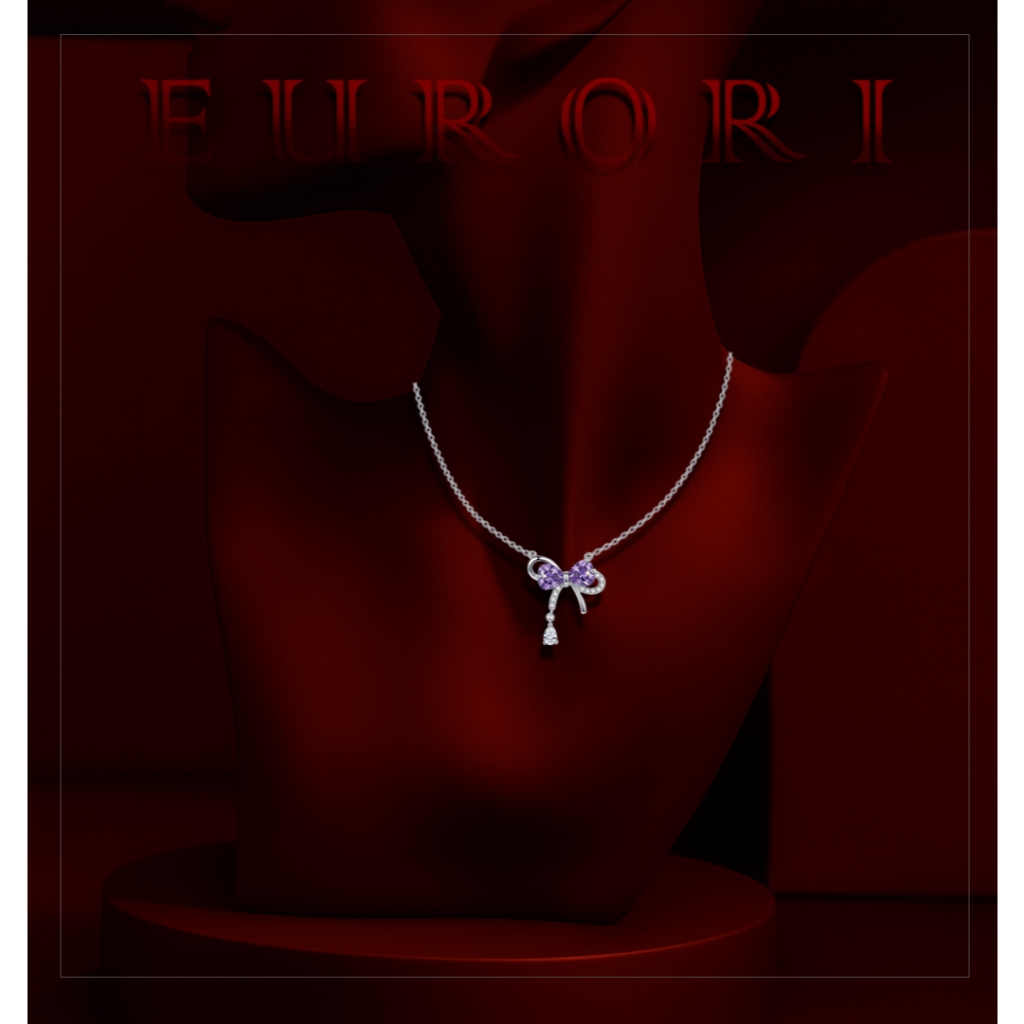EURORI-Dây chuyền Moissanite Bow Eurori thiết kế đính tấm full Moissanite kết hợp đá chủ Nam Phi sán