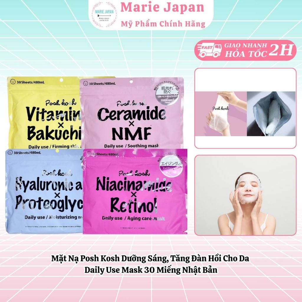 Mặt Nạ Posh Kosh Dưỡng Sáng, Tăng Đàn Hồi Cho Da Daily Use Mask 30 MIẾNG Nhật Bản