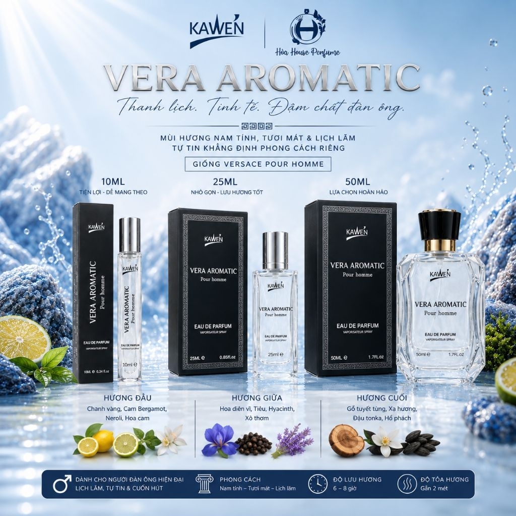 Nước Hoa KAWEN - VERA AROMATIC, Nam Tính, Tươi Mát
