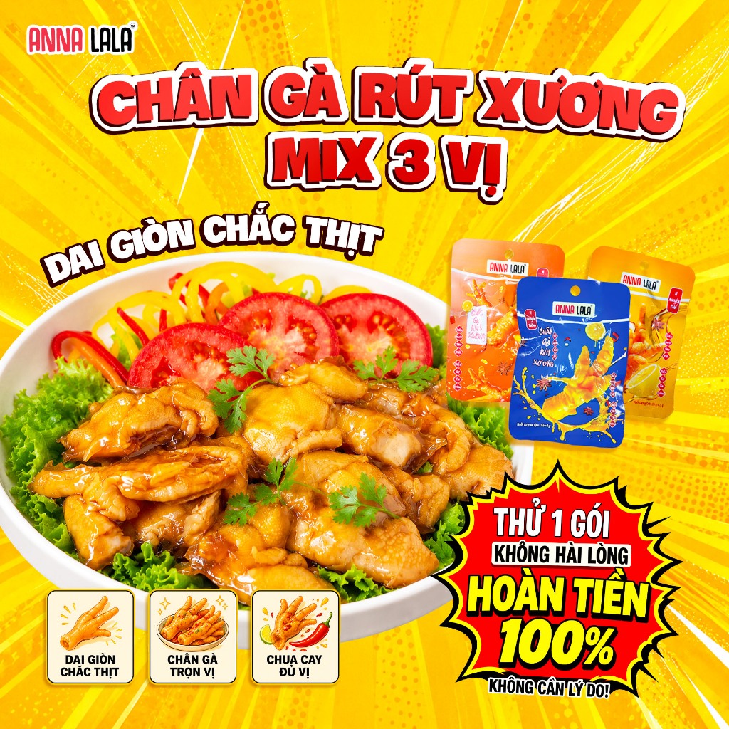 Combo 15 - 30 chân gà RÚT XƯƠNG 3 VỊ tự chọn thơm ngon Cay, ít cay, nguyên bản - ANNA LALA chân gà c