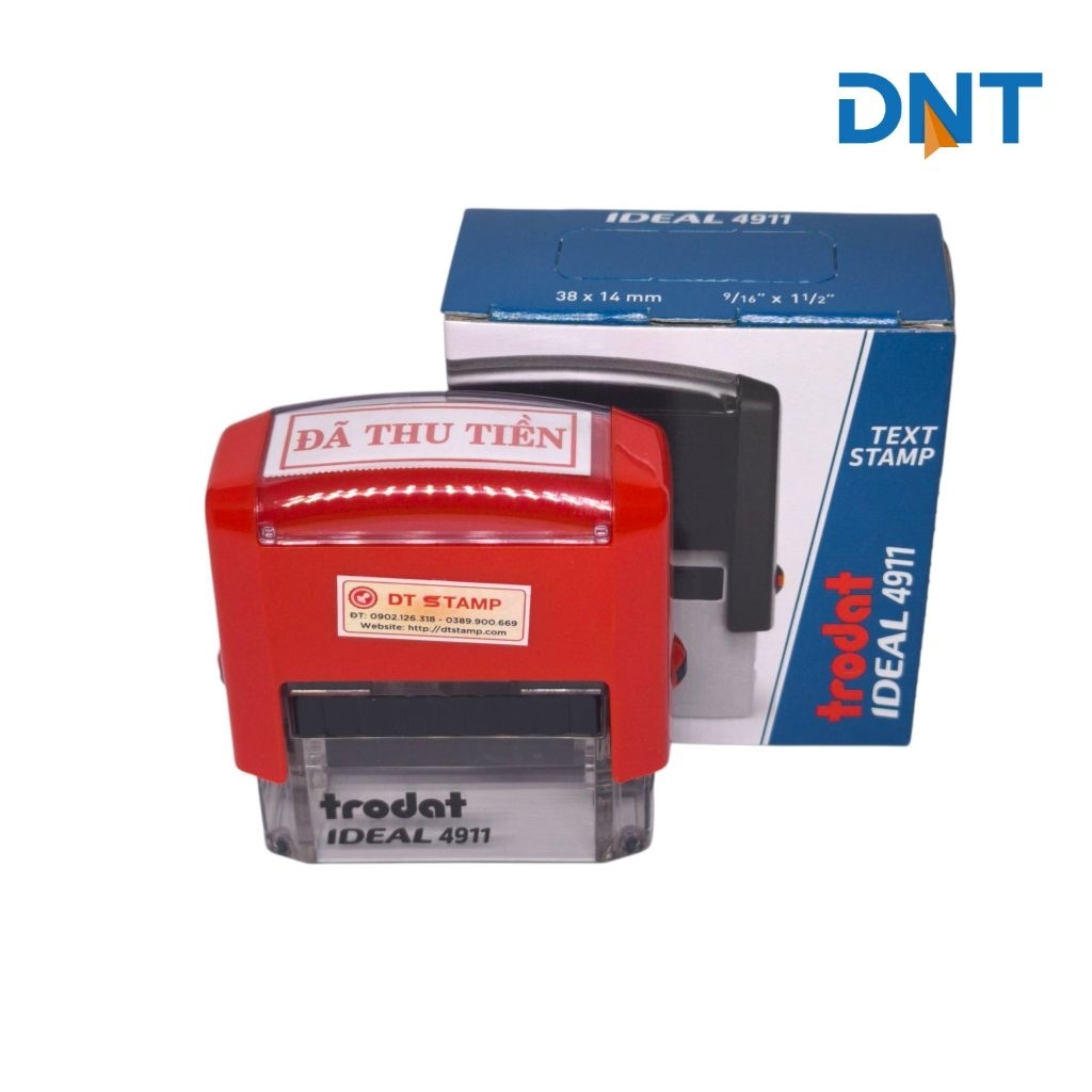 Con dấu ĐÃ THU TIỀN kích thước 37x13mm. Mực Đỏ