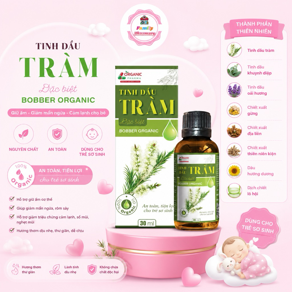 ✅ [ Chính Hãng ] Tinh Dầu Tràm Bobber Organic 30ml Cho Bé | Giữ Ấm, Giảm Cảm Lạnh,Giảm Mẩn Ngứa, Mas