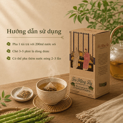 Trà Túi Lọc Nam Xanh, Trà Măng Tây, Ngọt Thanh Dịu, Nguyên Liệu Tự Nhiên, 18 Gói 3g/Hộp