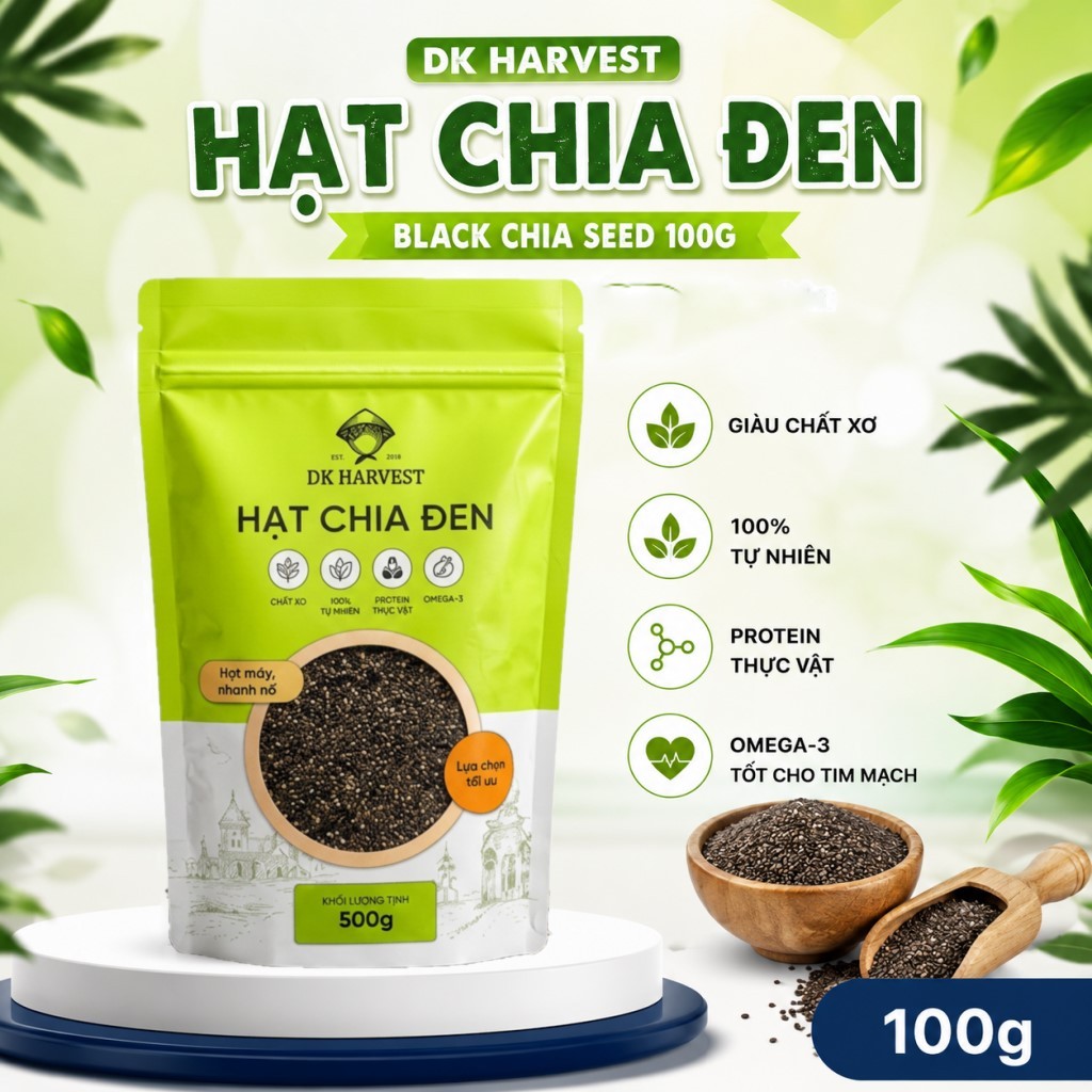 Hạt Chia Đen DK Harvest Black Chia Seed 100g Độ Tinh Khiết Cao Hỗ Trợ Giảm Cân Tốt Cho Sức Khoẻ