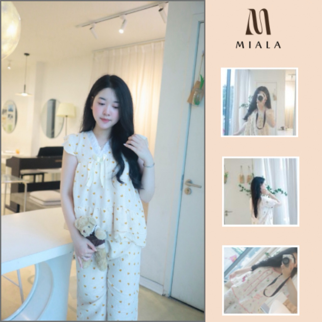 [DEAL MỞ BÁN] Bộ Ngủ Nữ Miala Hoạ Tiết Tim Vàng Chất Đũi Hàn Siêu Xinh M01