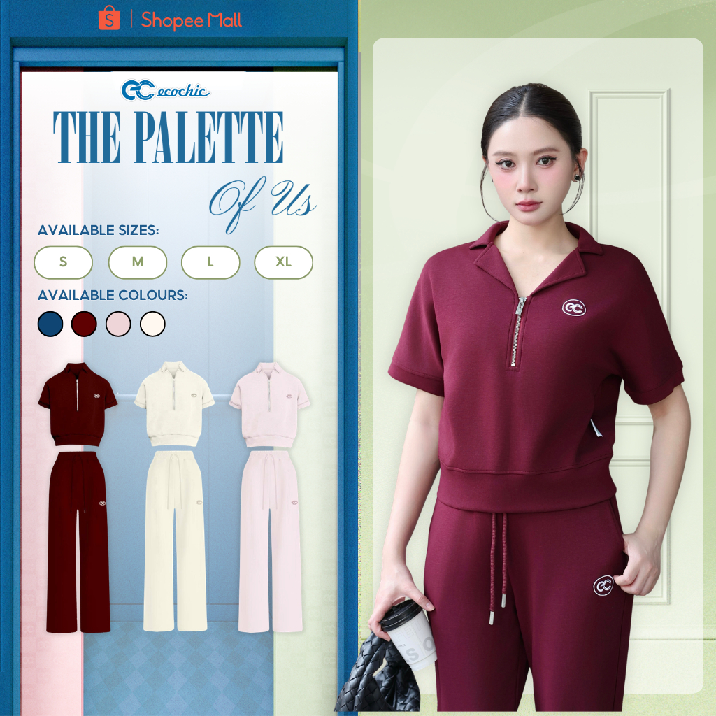 (LIVE KOL) Set Bộ Vải Tencel ECOCHIC B222 Cổ Khóa Haflzip Quần Ống Suông Chất Liệu Cao Cấp Chính Hãn