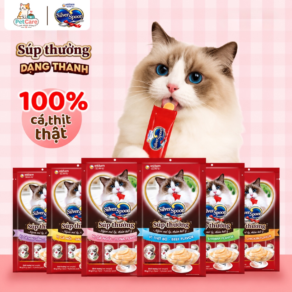 [ Súp thưởng Dạng Thanh ] Súp thưởng Silver Spoon dạng thanh cho mèo - 6 vị thơm ngon