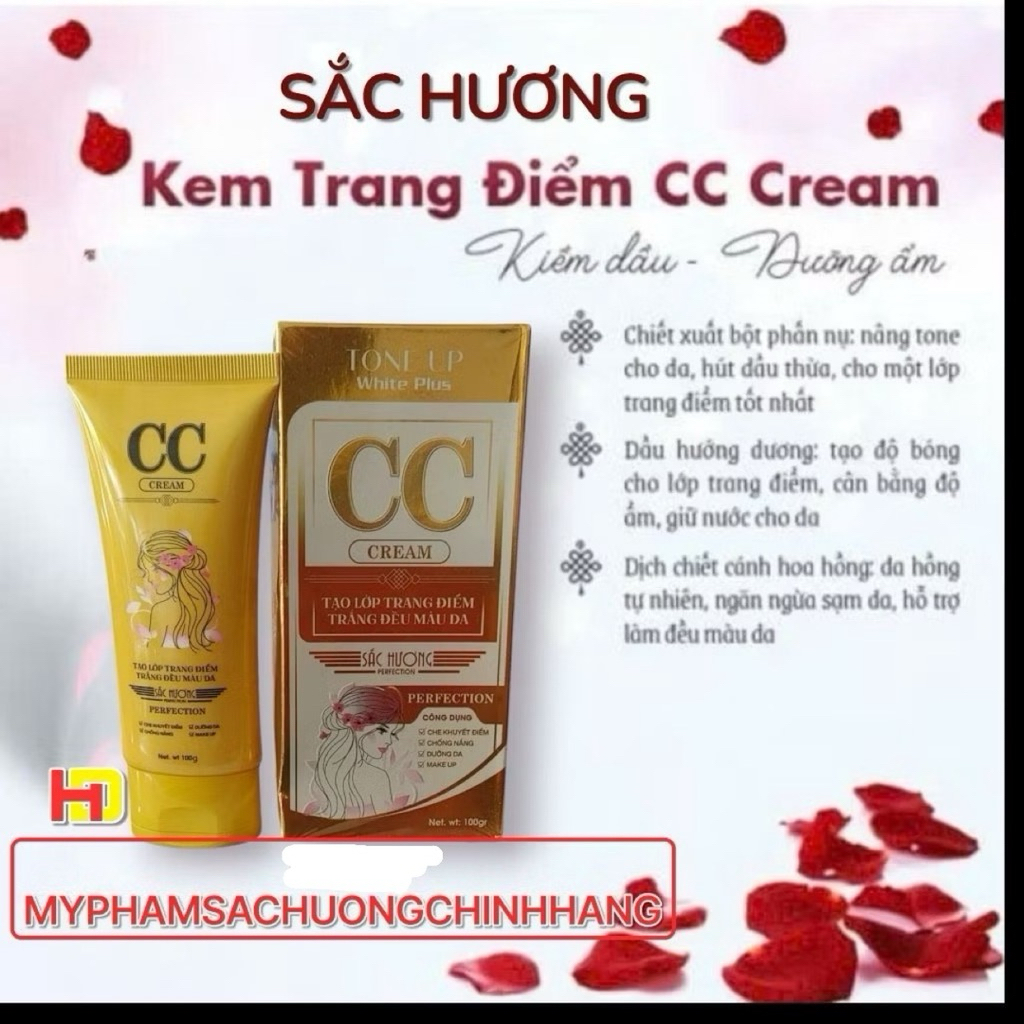 kem cc cream sắc hương white plus che khuyết điểm Nâng Tone Da ko Bóng Nhờn (tuýp Lớn 100g)