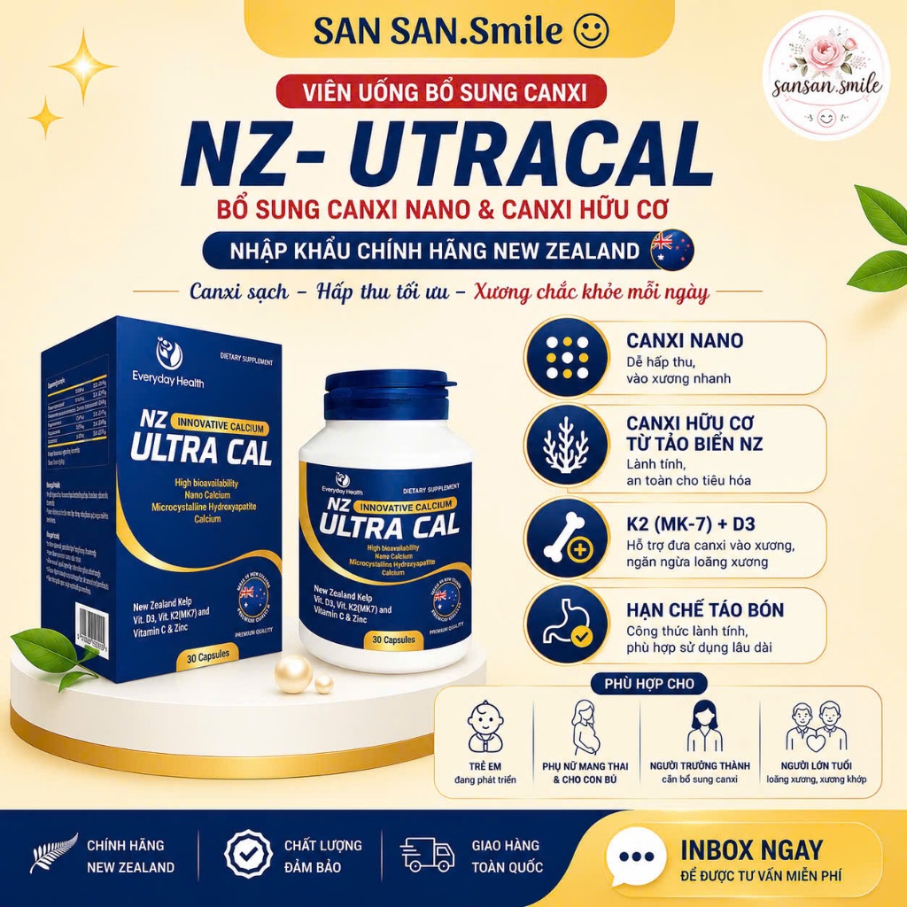 NZ Ultra Cal 30 viên bổ sung Canxi Nano, Vitamin D3 K2 hỗ trợ xương chắc khỏe
