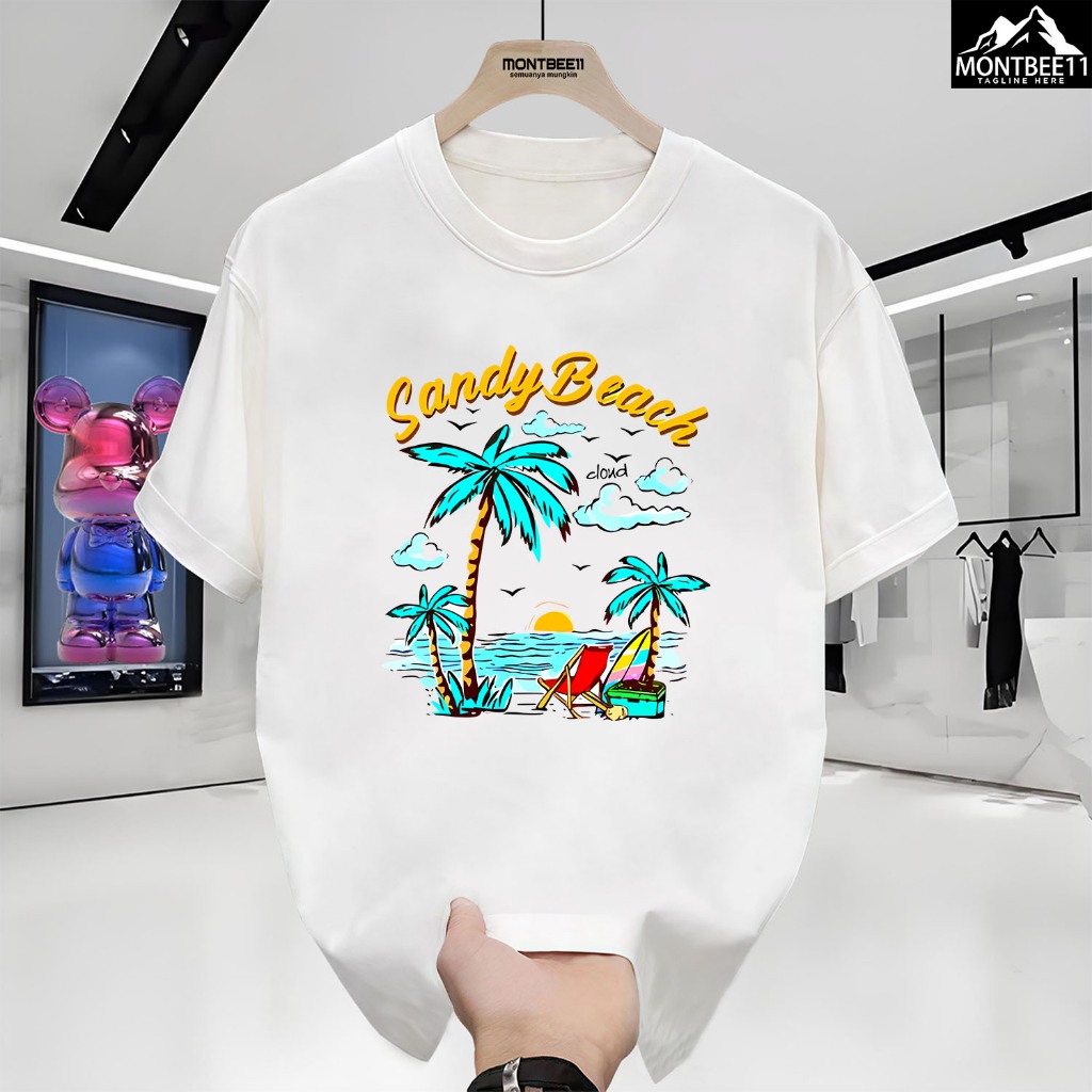 Áo Thun Unisex Sandy Beach Palm Tree Print Cotton Soft Tee Tropical Summer