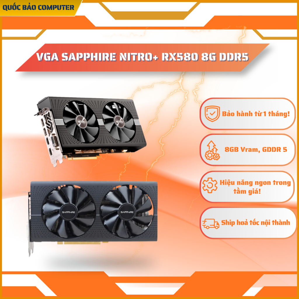 VGA Card màn hình Sapphire RX580 8G DDR5 FULL Cổng Cũ Bảo Hành 1 tháng