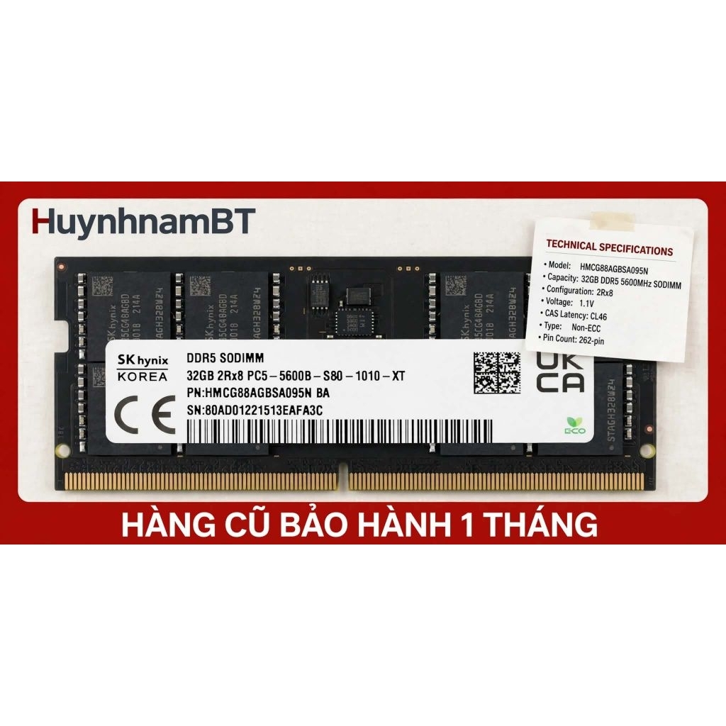 Ram SK hynix DDR5 32G buss 4800/5600/6400 Hàng tháo máy cũ bảo hành 1 tháng
