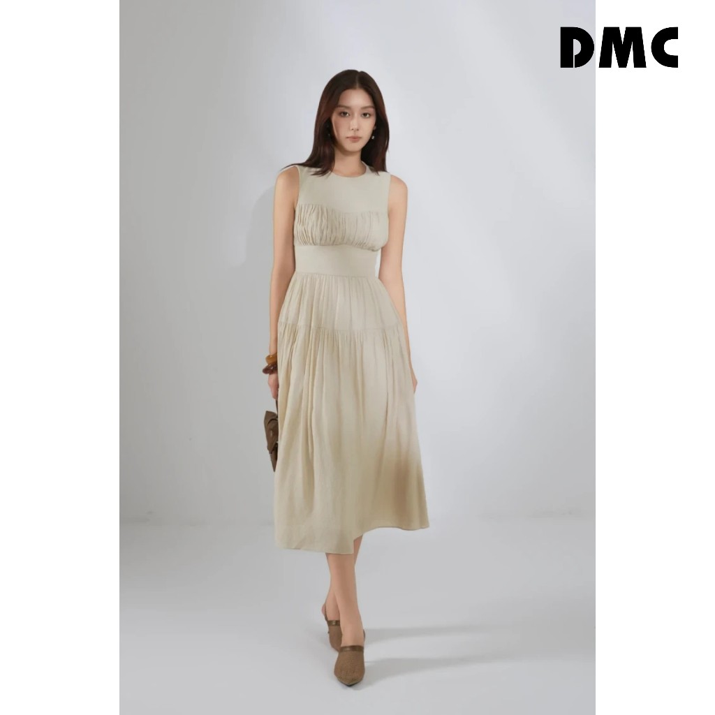 Đầm be xòe bo eo DMC (Beige Woven Flared Dress)