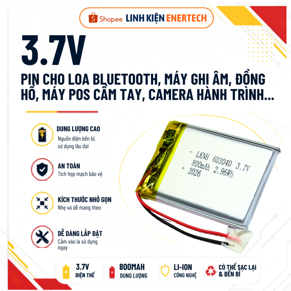 Pin Lithium Polymer 802540 800mAh 3.7V -pin cho các thiết bị gia dụng - pin dẹt 3.7V Lipo 800mAh 8x2