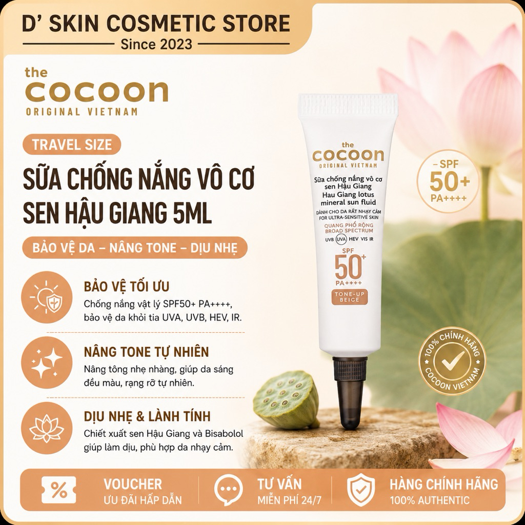 TRAVEL SIZE Sữa chống nắng vô cơ Sen Hậu Giang 5ml, hiệu chỉnh màu da