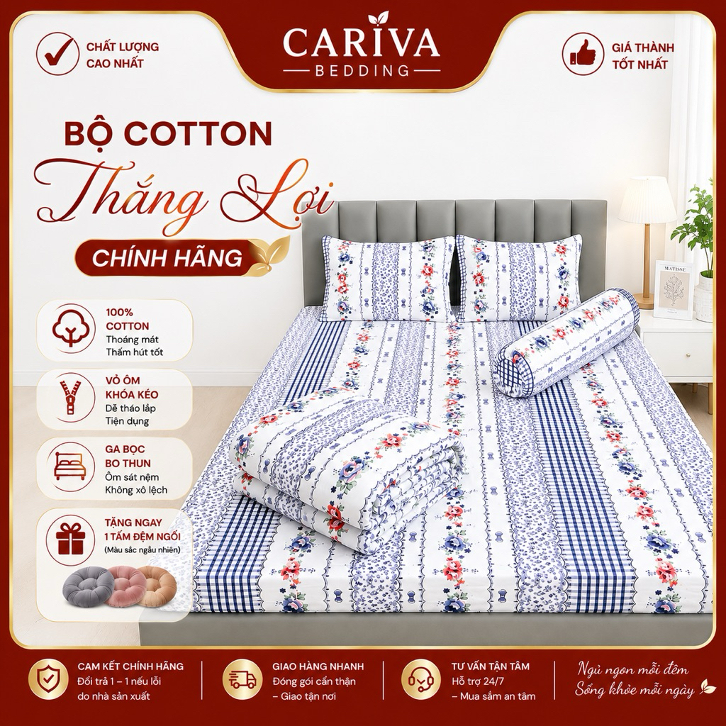 Bộ Ga Gối Cotton Thắng Lợi Chính Hãng, Ga Giường Cotton, Drap Nệm Thắng Lợi Kích Thước 1m8x2m,1m6x2m