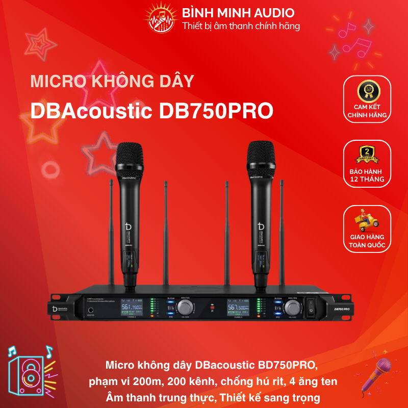 Mic không dây DBAcoustic DB750PRO - Thu phát 200m - 200 kênh - Chống hú rít - BH chính hãng 12T