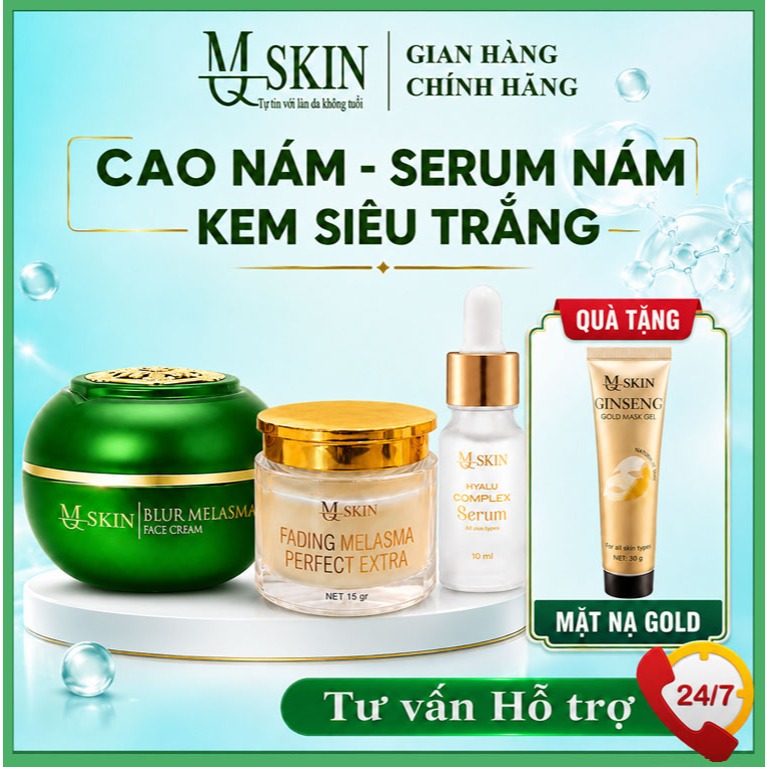 Combo Nám Siêu Trắng MQ SKIN Kem Siêu Trắng, Kem Cốt Nám và Serum Nám cải thiện da nám, tàn nhang