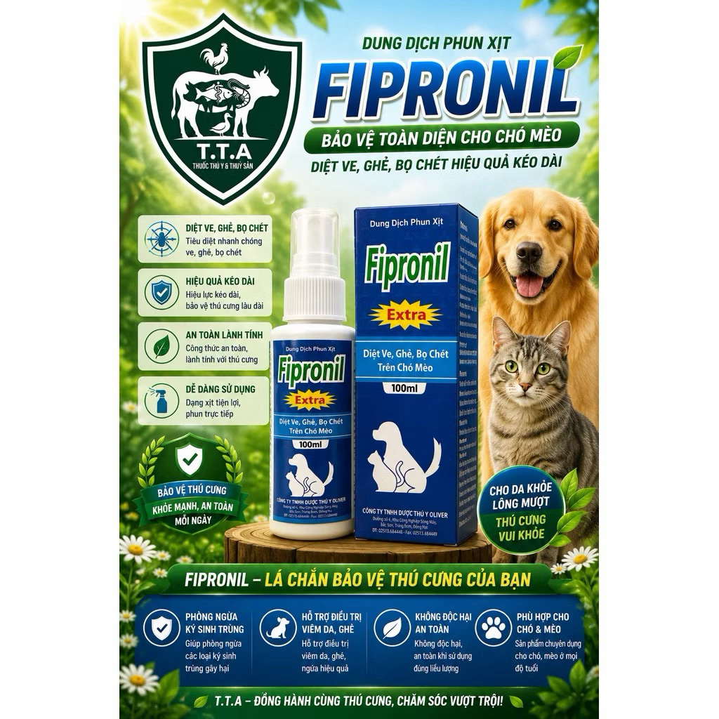 CHÍNH HÃNG Xịt Diệt Ve Ghẻ Bọ Chét Fipronil EExtra Oliver 100ml