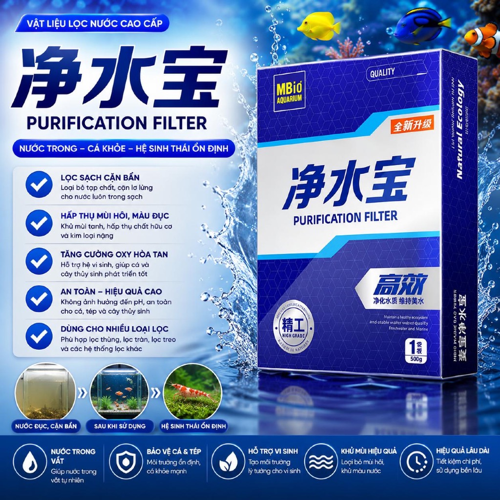 Hạt lọc YEE PURIGEN làm trong nước, khử mùi hôi, hạt lọc cải thiện chất lượng nước bể cá, bể thủy si