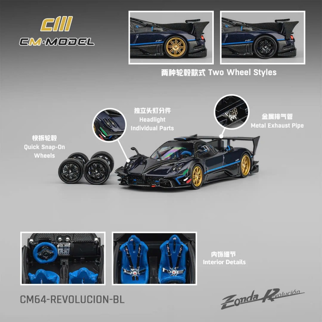 Xe mô hình tỷ lệ 1:64 CM-MODEL CM64-REVOLUCION-BL Pagani Zonda Revolucion Metallic blue