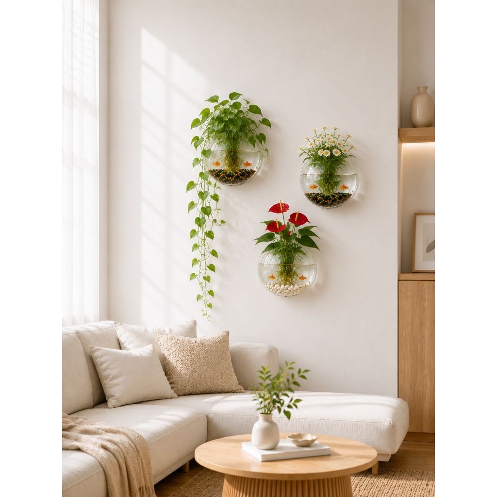(15cm)Chậu trồng Cây Thủy Treo Tường 15cm | Bình Hoa Gắn Tường Trong Suốt | Bể Cá Mini Decor Nhà, Qu