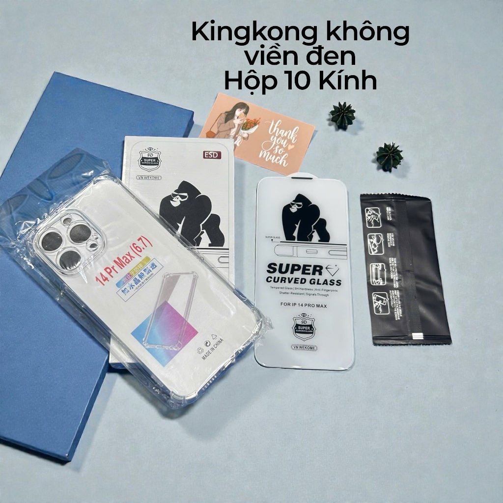 148K-Hộp 10 Kính Kingkong Không Viền, Tặng Kèm 10 Khăn Lau, Tặng Thêm 1 Ốp Chống Sốc