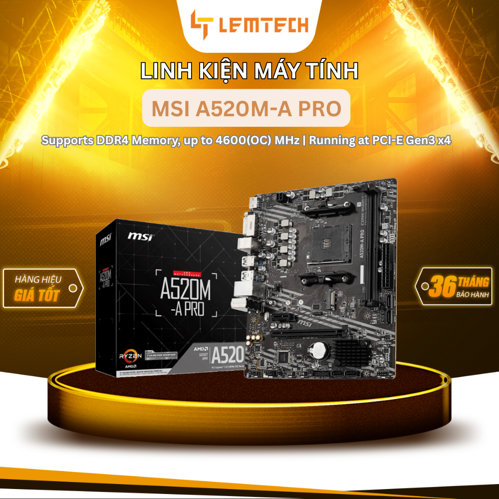 [Chính hãng] Mainboard MSI A520M-A PRO, Chipset A520, Socket AM4, Micro-ATX - Bảo hành 36 tháng