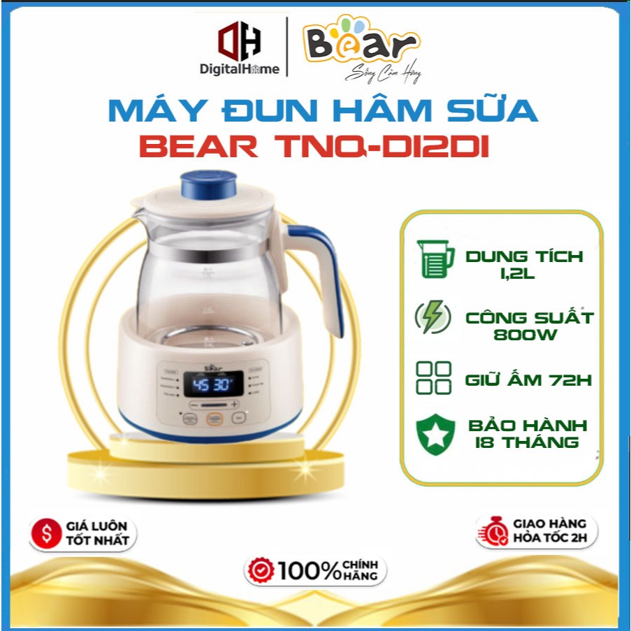 Máy Hâm Sữa Bear TNQ-D12D1, Dung Tích 1.2L, Giữ Ấm 72H, Bảo Hành Chính Hãng