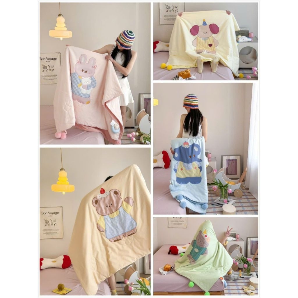 🌈 Chăn Thun Lạnh 5D Cho Bé Mềm Mát Chần Bông 5D Thêu Hình Siêu Kute Chăn Điều Hòa Thoáng Khí Cho Bé 