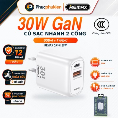 Củ sạc nhanh 35w Remax U161 2 cổng sạc đầy 60% pin 30 phút cho 16 seris trở xuống - Phúc Phụ Kiện