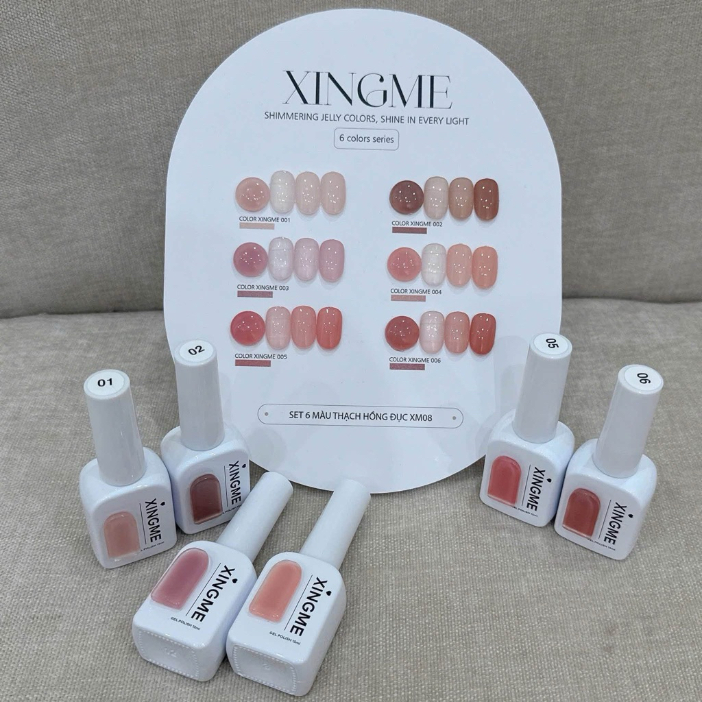 Set sơn gel 6 màu thạch hồng đục Xingme tặng kèm bảng màu