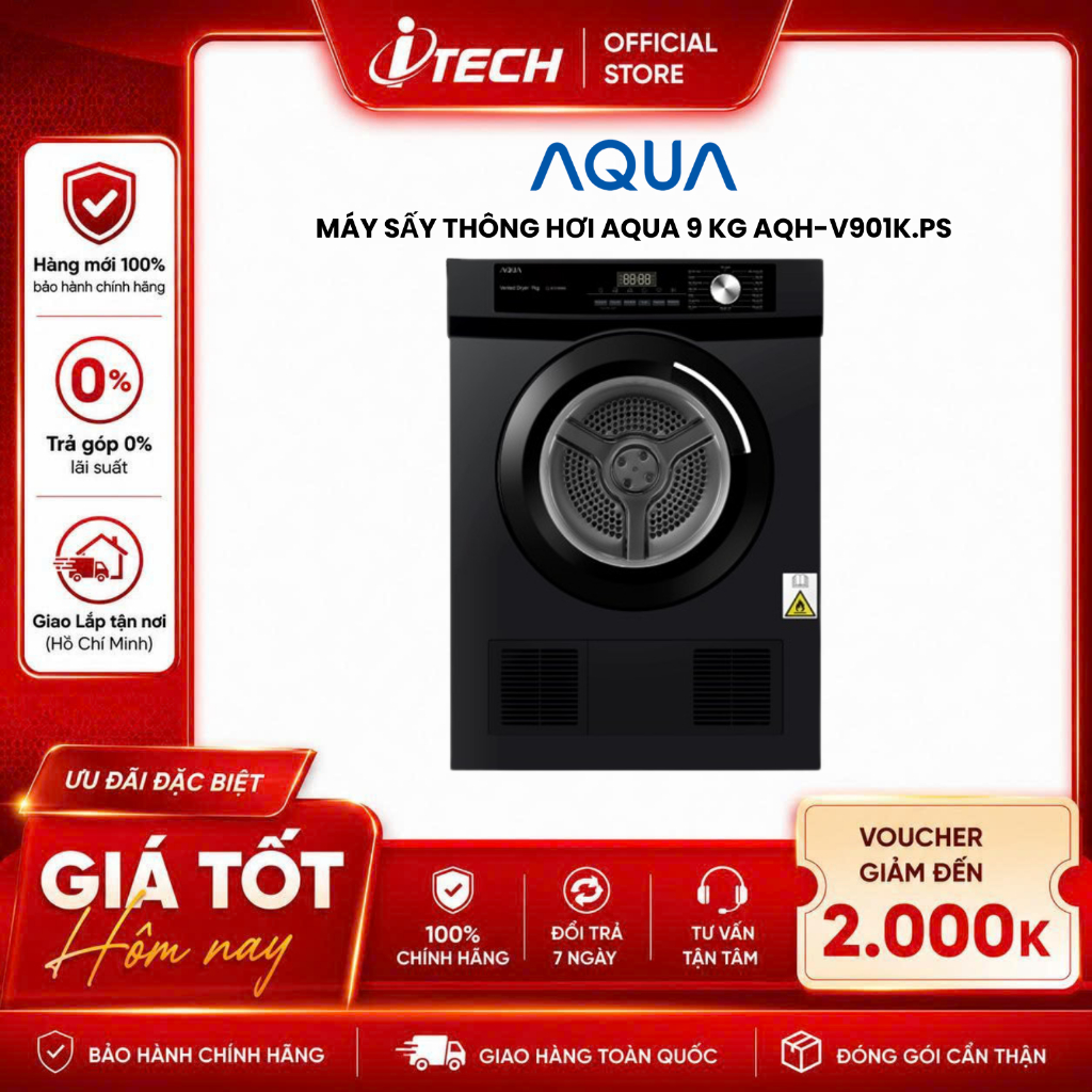 AQH-V901K - Máy sấy thông hơi Aqua 9 kg AQH-V901K.PS - Hàng chính hãng
