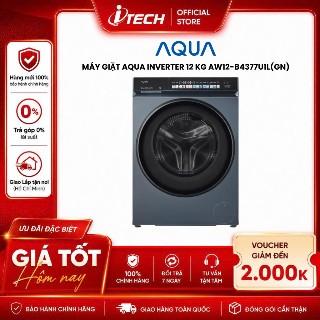 AW12-B4377U1L - Máy giặt Aqua Inverter 12 kg AW12-B4377U1L(GN) - Hàng chính hãng